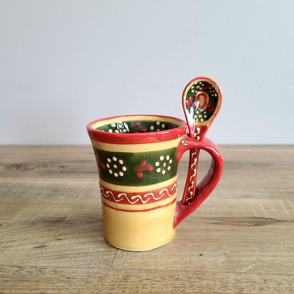 Mexican hand painted mug with spoon.